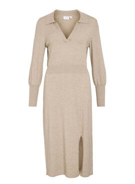 Robe midi en maille beige pour femme de la marque Vila Vicomfy