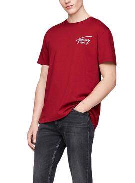 T-shirt Tommy Jeans Signature logo grenat pour homme