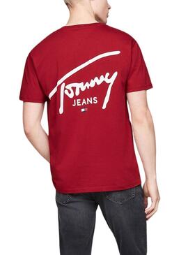 T-shirt Tommy Jeans Signature logo grenat pour homme