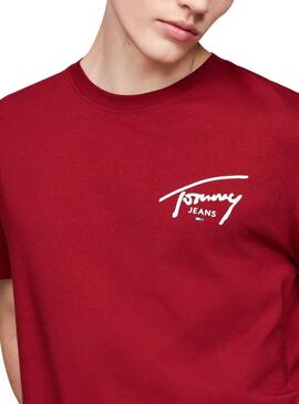 T-shirt Tommy Jeans Signature logo grenat pour homme