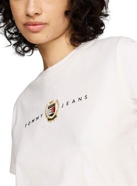 T-shirt Tommy Jeans Crest Linear blanc pour femme