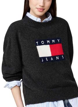 Maillot Tommy Jeans Flag en laine mélangée gris pour femme