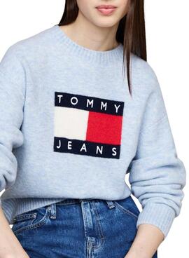 Maillot Tommy Jeans Flag en laine mélangée bleu pour femme