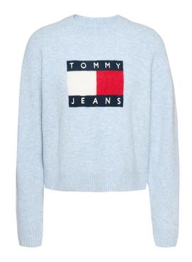 Maillot Tommy Jeans Flag en laine mélangée bleu pour femme