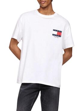 Maillot Tommy Jeans Logo Flag blanc pour homme