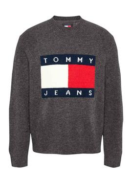 Maillot Tommy Jeans Melange Flag gris foncé pour homme.