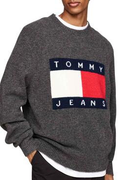 Maillot Tommy Jeans Melange Flag gris foncé pour homme.