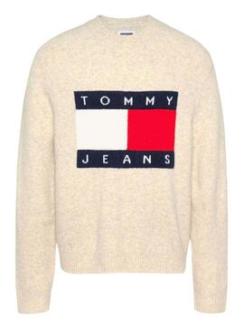 Maillot Tommy Jeans Melange Flag beige pour homme