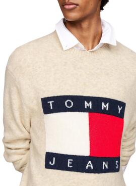 Maillot Tommy Jeans Melange Flag beige pour homme