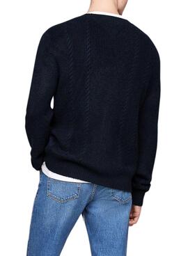 Maillot Tommy Jeans Cable Knit bleu marine pour homme