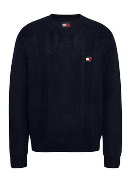 Maillot Tommy Jeans Cable Knit bleu marine pour homme