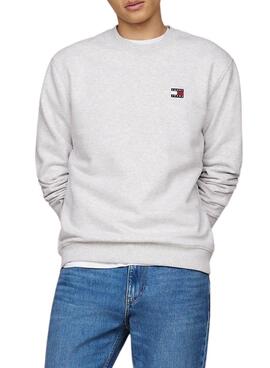 Sweat à capuche Tommy Jeans Badge Crew gris pour homme