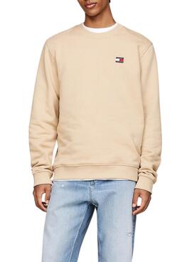 Sweat à capuche Tommy Jeans Badge Crew beige pour homme