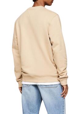 Sweat à capuche Tommy Jeans Badge Crew beige pour homme