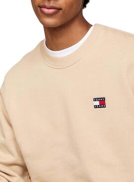 Sweat à capuche Tommy Jeans Badge Crew beige pour homme