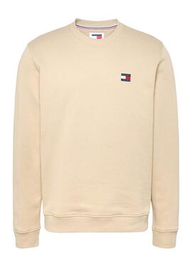 Sweat à capuche Tommy Jeans Badge Crew beige pour homme