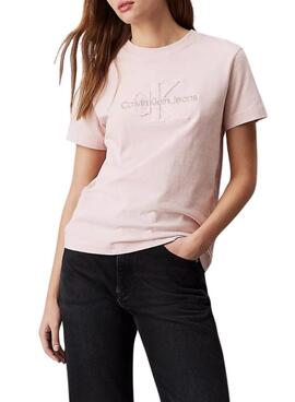 T-shirt Calvin Klein Jeans Chenille rose pour femme