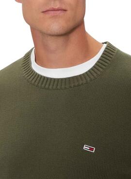 Maillot Tommy Jeans col rond vert pour homme