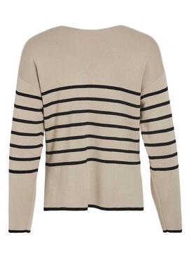 Pull Vila Viostria rayé beige pour femme