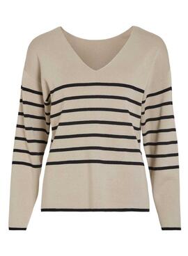 Pull Vila Viostria rayé beige pour femme