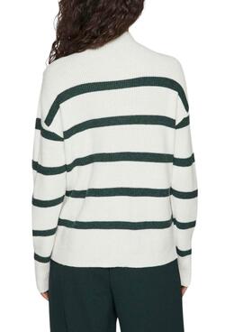 Pull Vila Viril à rayures blanc et vert pour femme