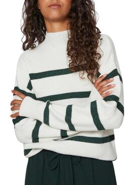 Pull Vila Viril à rayures blanc et vert pour femme