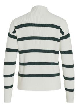 Pull Vila Viril à rayures blanc et vert pour femme