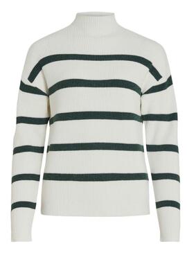 Pull Vila Viril à rayures blanc et vert pour femme