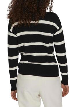 Pull Vila Viril rayé noir et beige pour femme.