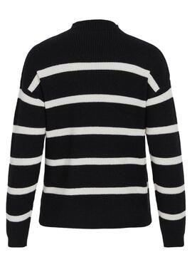 Pull Vila Viril rayé noir et beige pour femme.