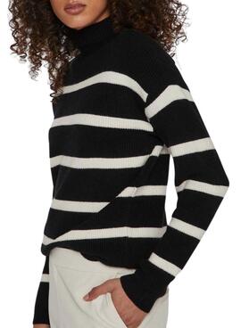 Pull Vila Viril rayé noir et beige pour femme.