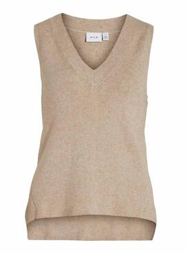 Gilet Vila Viril Knit camel pour femme