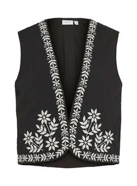 Gilet Vila Vicaria noir et blanc brodé pour femme