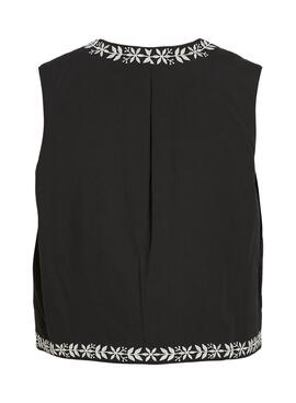 Gilet Vila Vicaria noir et blanc brodé pour femme