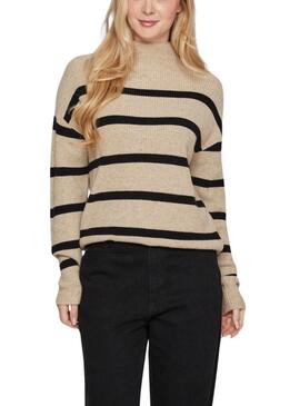 Pull Vila Ril beige et noir pour femme