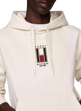 Sweat à capuche Tommy Hilfiger Vertical Flag beige pour homme