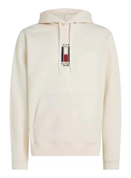 Sweat à capuche Tommy Hilfiger Vertical Flag beige pour homme