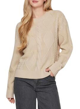 Pull Vila Vilou beige à mailles entrelacées pour femme