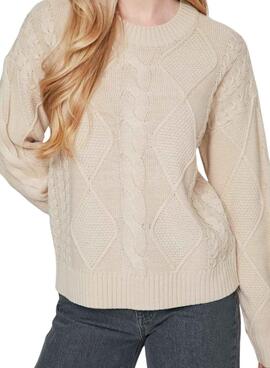 Pull Vila Vilou beige à mailles entrelacées pour femme