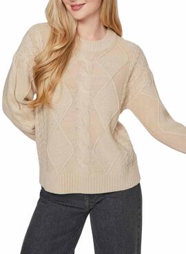 Pull Vila Vilou beige à mailles entrelacées pour femme