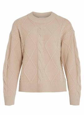 Pull Vila Vilou beige à mailles entrelacées pour femme