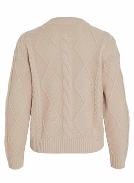 Pull Vila Vilou beige à mailles entrelacées pour femme