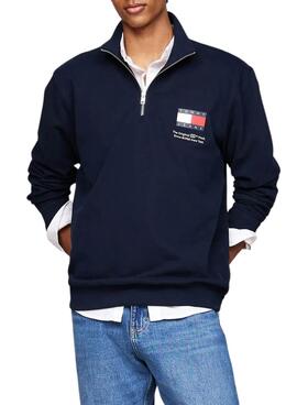 Sweat-shirt Tommy Jeans Half Zip bleu marine pour homme