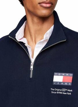 Sweat-shirt Tommy Jeans Half Zip bleu marine pour homme