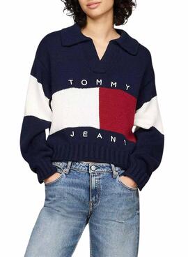 Pull Tommy Jeans Rugby bleu marine pour femme