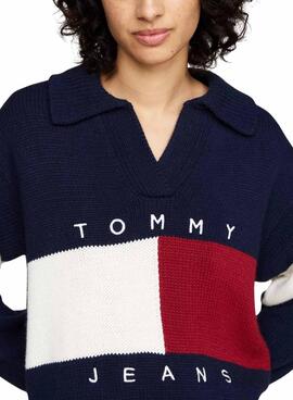 Pull Tommy Jeans Rugby bleu marine pour femme