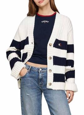 Cardigan Tommy Jeans bleu et blanc pour femme