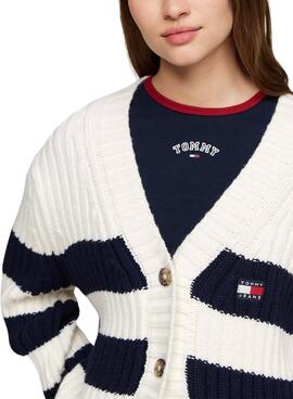 Cardigan Tommy Jeans bleu et blanc pour femme