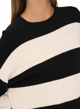 Pull Only Latia rayures noir et beige pour femme