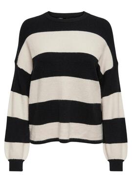 Pull Only Latia rayures noir et beige pour femme